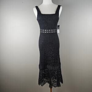 Lulus Whimsigoth Fairygrunge Midi Black Feminine Lace Dress Size XS